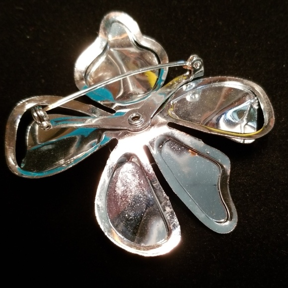 Vintage Mid Century Large Silver Tone Metal Flower Brooch Pin - Picture 5 of 12